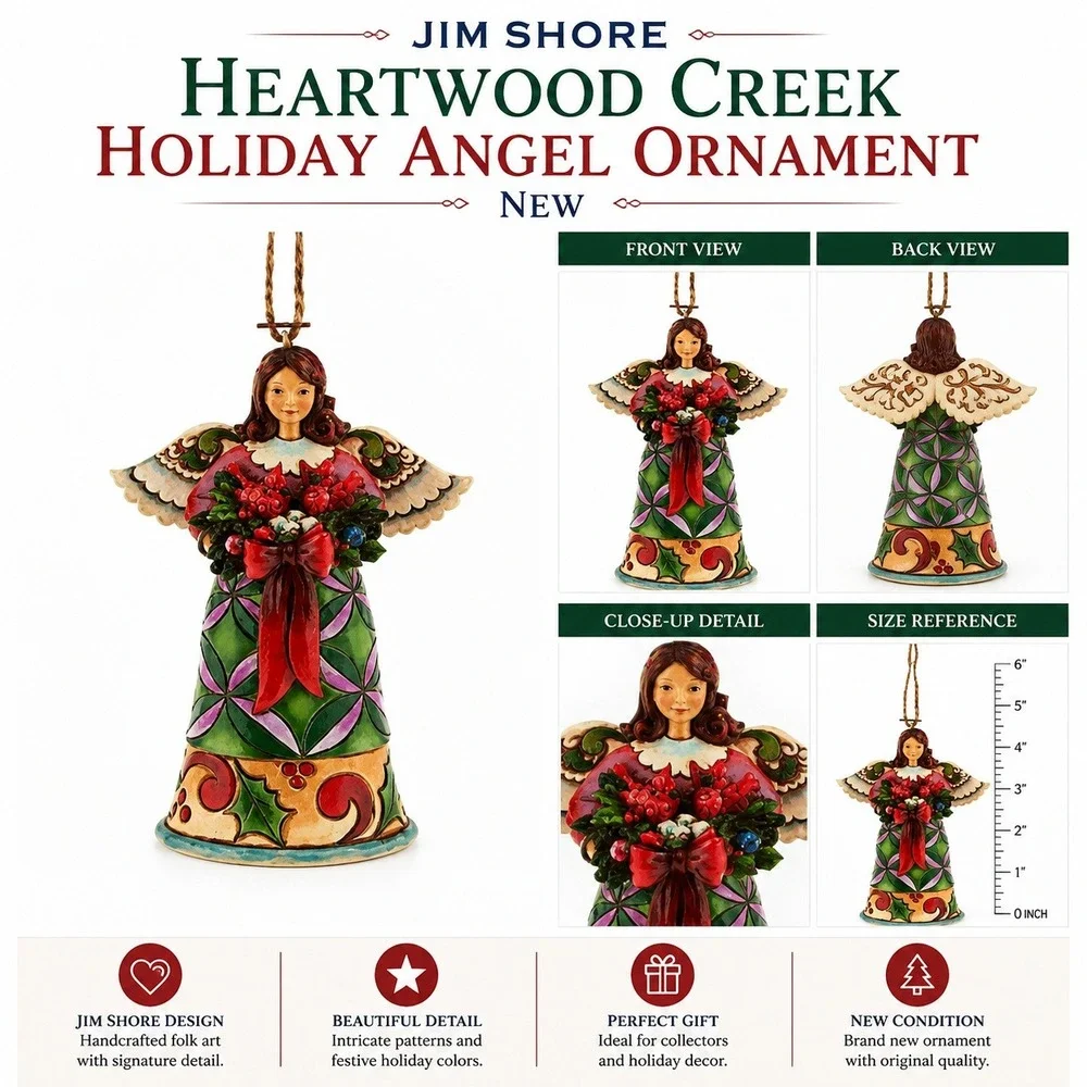 Jim Shore Heartwood Creek Holiday Angel‎ Ornament Cardinals Christmas 4.5 Inch